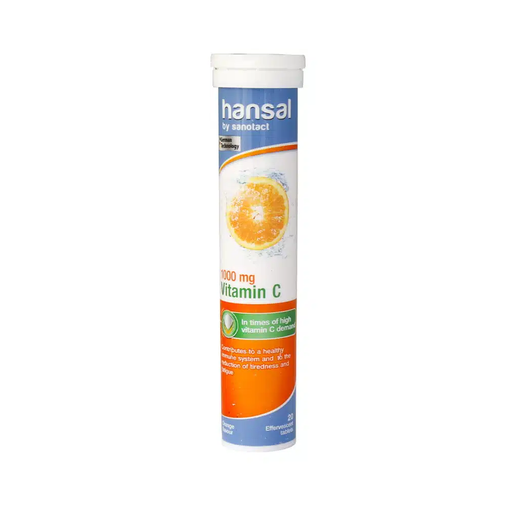 Hansal-Vitamin-C-1000-Mg-Orange-Flavour-20-Effervescent-Tabs.jpg ویتامین سی جوشان هانسال 20عددی - Image 1